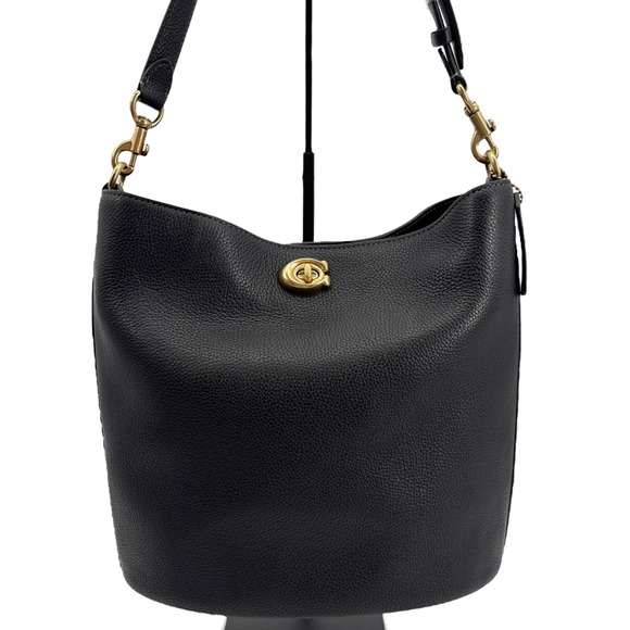 NEW Coach Willow Soft Polished Pebble Leather Bucket Bag in Black - Picture 8 of 16
